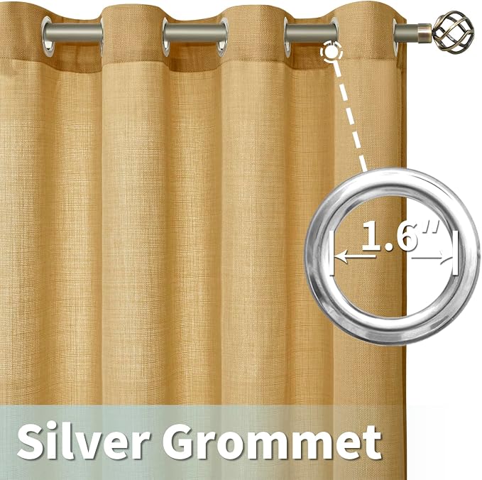 Linen Curtains 95 Inch Length for Living Room 2 Panels, Caramel Brown | Semi - Image 4