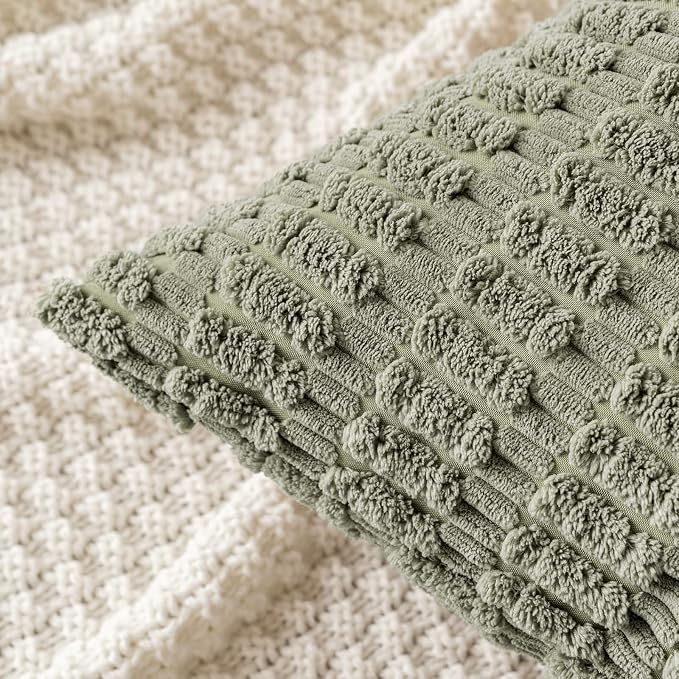 MIULEE Corduroy Decorative Throw Pillow Covers 16x16 Light Olive Pack of 2 | - Image 2
