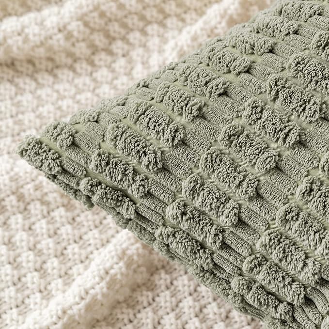 MIULEE Lumbar Corduroy Decorative Throw Pillow Covers 12x20 Light Olive | Green - Image 2