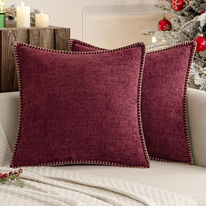 MIULEE Decorative Couch Throw Pillow Covers 20x20 Inch Burgundy Red 2 Pack | by MIULEE