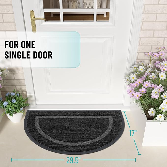 OLANLY Half Circle Front Door Mat Outside 29.5x17 All-Season Rubber Doormat | - Image 2