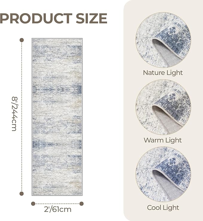 2x8 Runner Rug Non Slip, Washable Hallway Runner Rug, Nursery Room, Soft Runner - Image 2