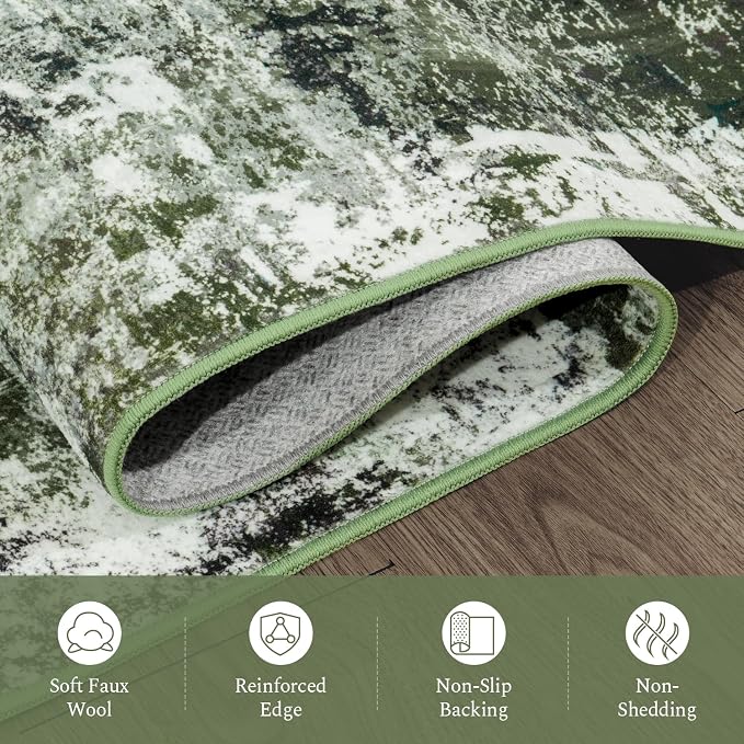 Rugflix 6x9 Area Rugs for Living Room, Washable Dark Green Large Rug | Machine - Image 7