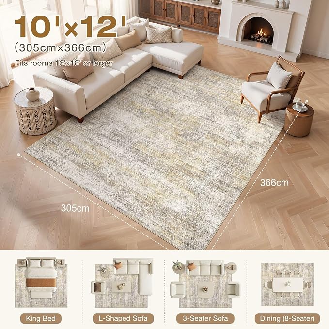 cotiled Boho 10x12 Area Rug for Living Room: Large Moroccan Washable Rug | - Image 7