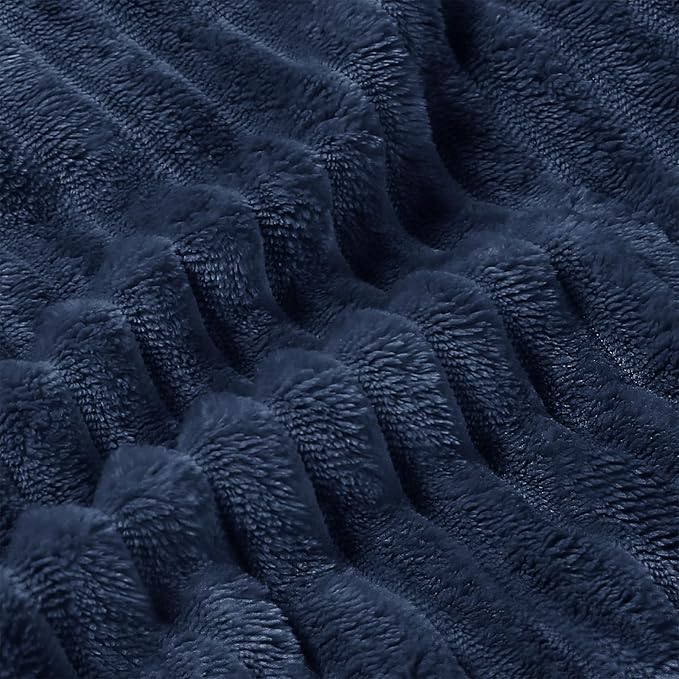 BEDELITE 3D Ribbed Jacquard Navy Blankets Queen Size - Image 4
