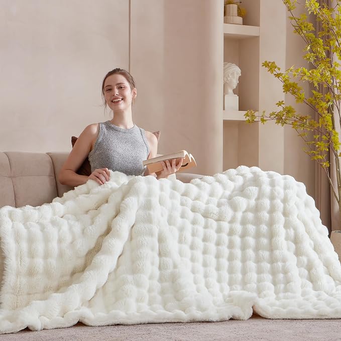 60x80 Inches Ultra-Soft Fuzzy Faux Fur Plush Twin Size Blanket - Image 4
