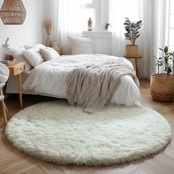 Amdrebio Cream Ivory White Large Round Rug 6Ft - Image 5
