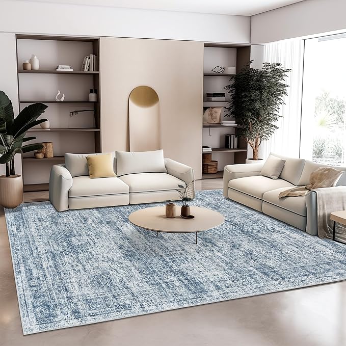 Soalmost 9x12 Area Rugs for Living Room Washable Rug Non-Slip Blue | Large - Image 9