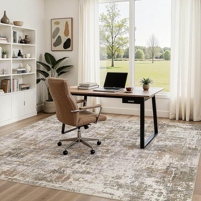 DMOYEST Area Rug Living Room Rugs 6x9 Washable Abstract Carpet | Neutral Modern - Image 4