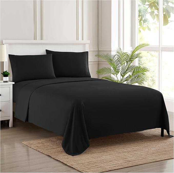 Twin Sheets - Breathable Luxury Sheets with Full Elastic & Secure Corner Straps Built In - 1800 Supreme Collection Extra Soft Deep Pocket Bedding Set, Sheet Set, Twin, Black