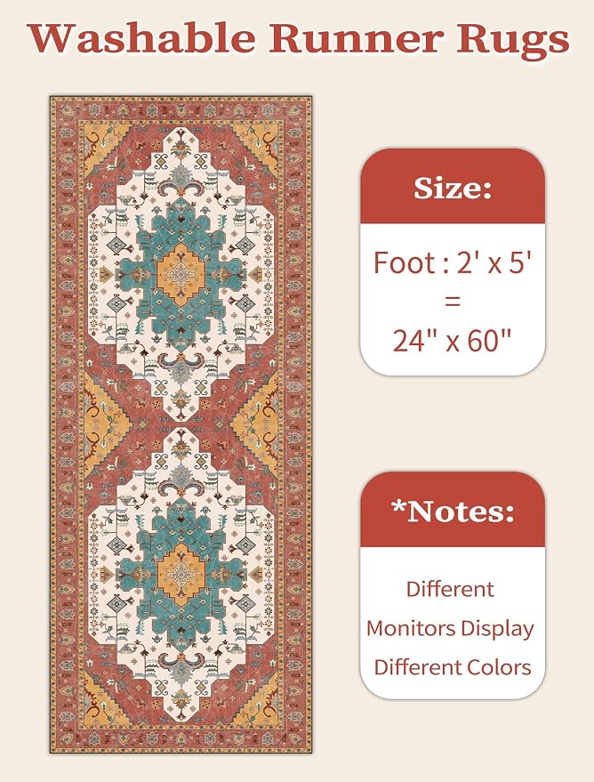 SERISSA 2x5 Washable Non Slip Boho Runner Rug - Image 6