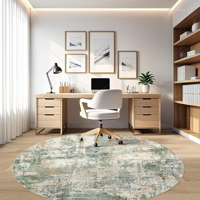 LOONGRUG Round Rug 10x10 Washable Circle Large Neutral Modern Rugs Green | - Image 7