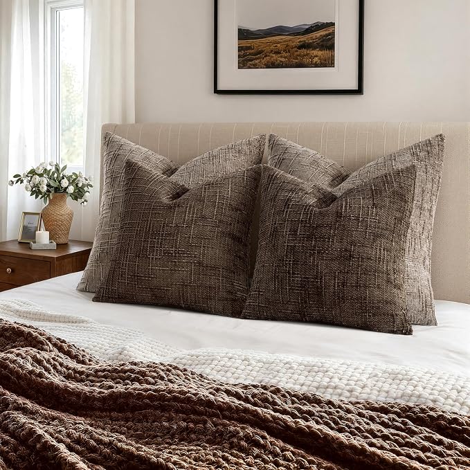 MIULEE Chenille Textured Throw Pillow Covers Reddish Brown 20x20 Set of 2 | - Image 4