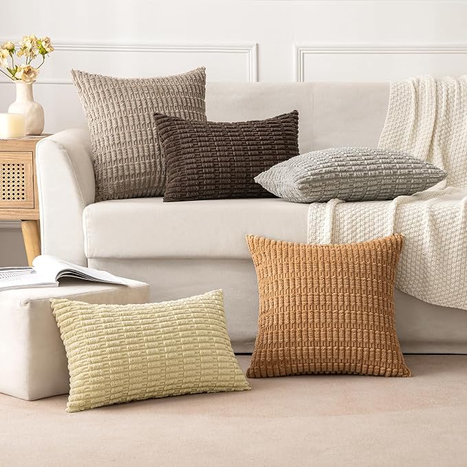 MIULEE Corduroy Decorative Throw Pillow Covers 16x16 Brown Pack of 2 | Soft - Image 2