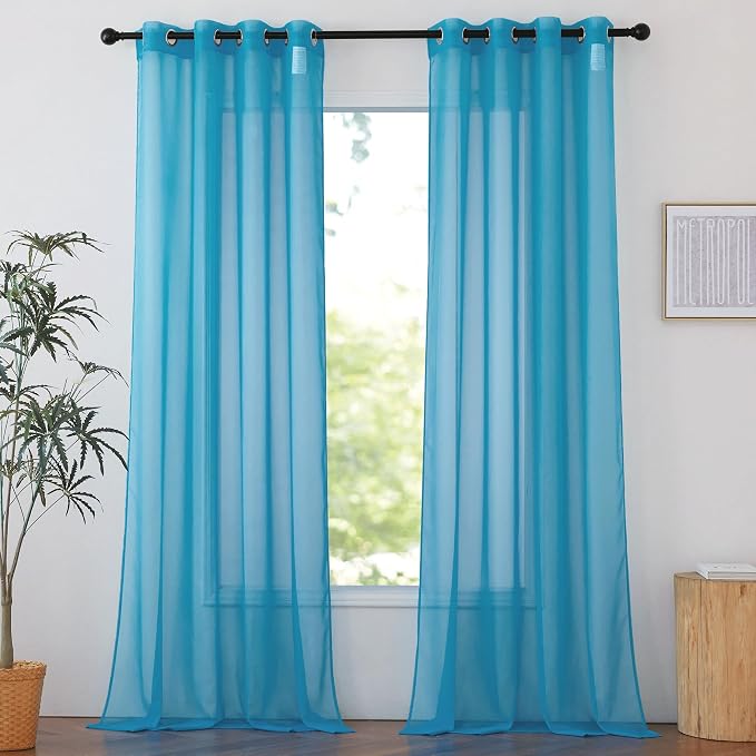 NICETOWN Voile Sheer Teal Curtains 96 inches Long 2 Panels Set, Grommet Casual by NICETOWN