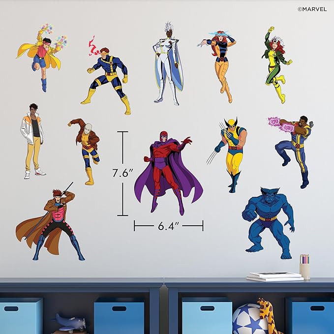 Marvel X-Men Wall Decals - Set of 12 Wall Stickers Wolverine Cyclops Storm Rogue Vinyl Stickers for Bedroom Bathroom Decor - Peel and Stick Room Decorations