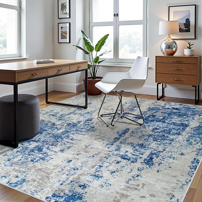 6x9 Area Rugs for Living Room Washable Bedroom Dining Room Blue Grey White | - Image 3