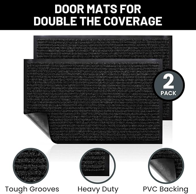 Front Door Mat, Indoor Outdoor Welcome Entryway Muddy Entrance, 30x17 Black | - Image 2