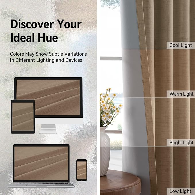 100% Blackout Linen Textured Curtains 90 Inch Long, Copper Brown | 100% - Image 7