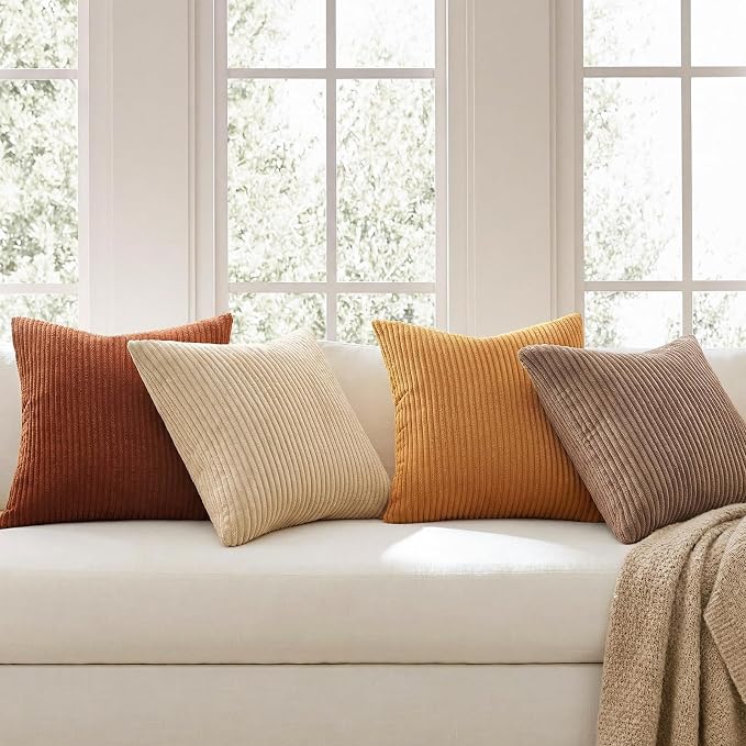 Topfinel 20x20 Inch Pillow Covers Set of 4 Rustic Modern Soft Corduroy Striped - Image 3