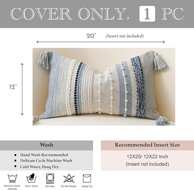 Decorative Lumbar Throw Pillow Cover 12x20 Coastal Blue Accent Cushion - Image 7