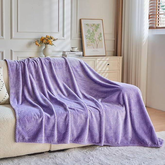 NEWCOSPLAY Super Soft King Blanket Lavender Premium Silky Flannel Fleece Leaves Pattern Lightweight Bed Blanket All Season Use (Lavender, King(90"x110"))