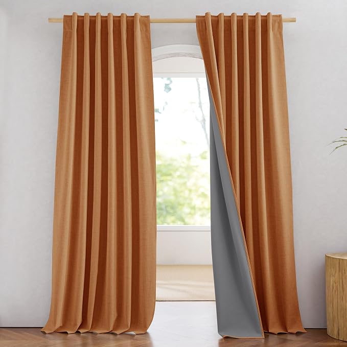 NICETOWN 100% Blackout Burnt Orange Curtains, W52 x L90 in, Thick Linen Blend by NICETOWN