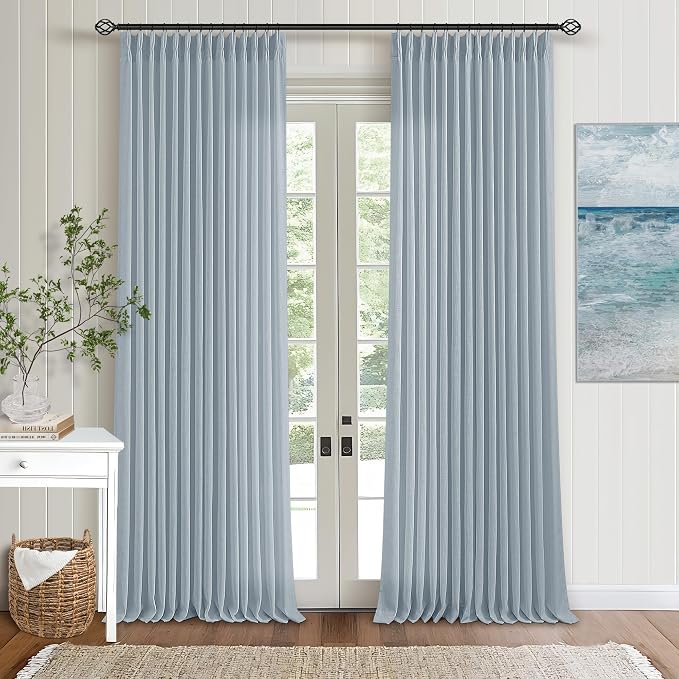 Dusty Blue Pleated Linen Curtains 96 Inches Long - Image 9