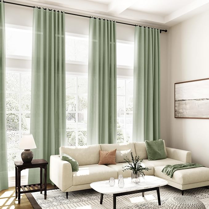 Light Sage Linen Curtains 84 Inch Length 2 Panels Set - Image 7