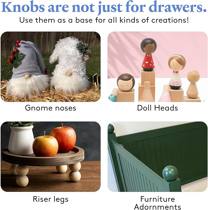 Wood Knobs, 1.25 Inch Round Natural Wood Drawer Pulls, Pack of 12 Unfinished Wooden Drawer Knobs, Ball Shaped Wood Cabinet Knobs, Nursery Dresser Knobs, Wood Door Knobs and Crafts