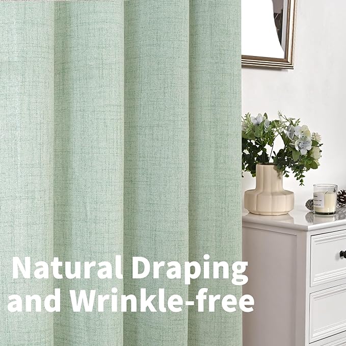 YoungsTex Sage Linen Curtains 63 Inch Length, Light Filtering Window Drapes - Image 9