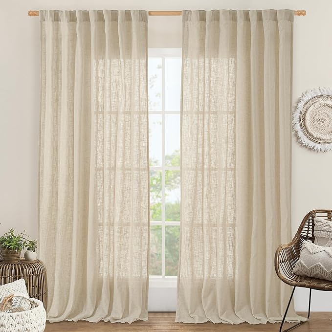 95 Inch Long Semi Sheer Linen Curtains by LAMIT