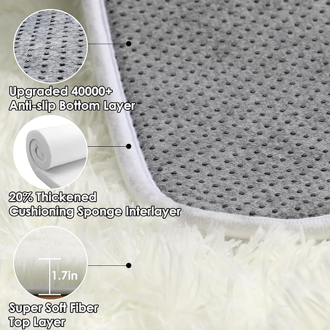 Cream White Area Rugs for Bedroom Living Room, Fluffy 4x6 Indoor Bedside Floor - Image 3