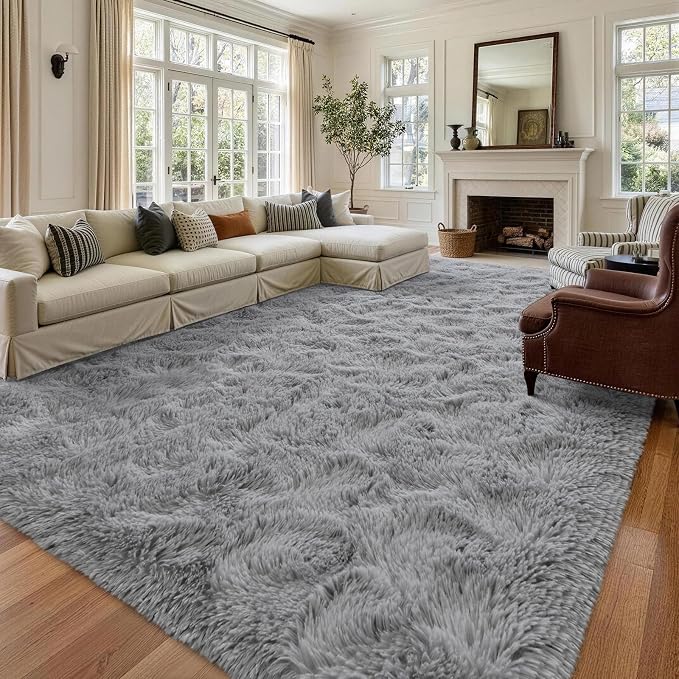 8x10 Extra Large Grey Fluffy Soft Area Rug Non-Slip - Image 2