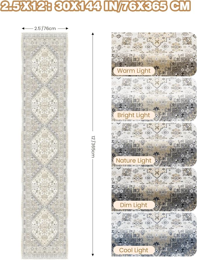 Runners for Hallway 12ft, Non-Slip Long Bathroom Rugs, Living Room, Soft - Image 2