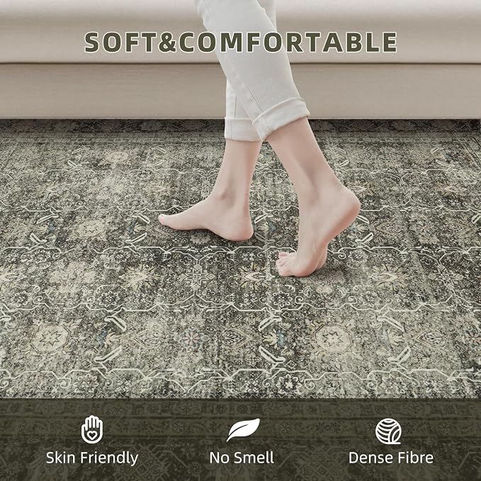 8x10 Retro Washable Area Rugs for Living Room, Dining Room, Nursery | Ultra - Image 5
