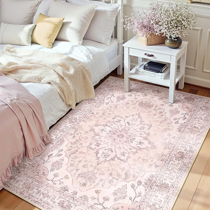 RELEANY Washable Area Rug, Water Repellent, Pet Friendly, Vintage Floral Boho by RELEANY
