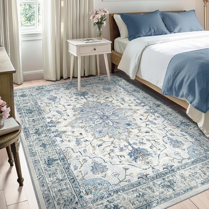 RELEANY Washable Area Rug, Water Repellent, Pet Friendly, Vintage Floral Boho - Image 2
