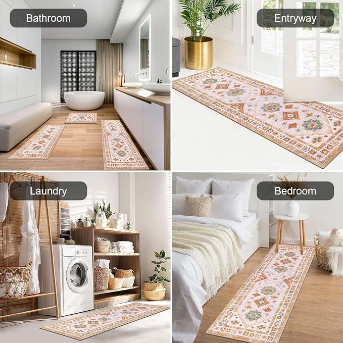 HEBE Boho Kitchen Rugs Set of 3, Non Slip Washable Kitchen Mats - Image 6