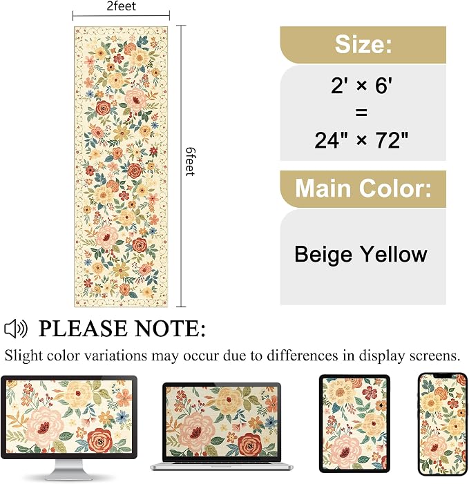 DUKINO 2x6 Hallway Runner Rug, Washable Kitchen Rugs Non Slip, Floral Indoor Rug - Image 2