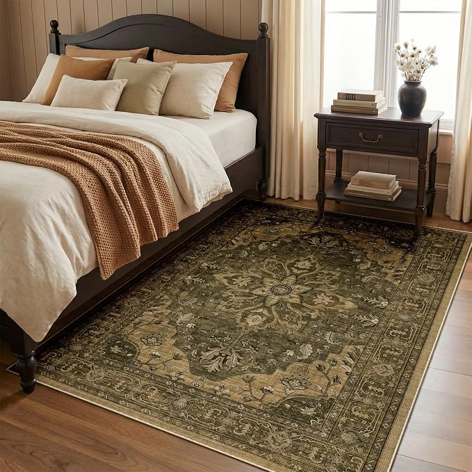 RELEANY Washable Area Rug, Water Repellent, Pet Friendly, Vintage Floral Boho - Image 3