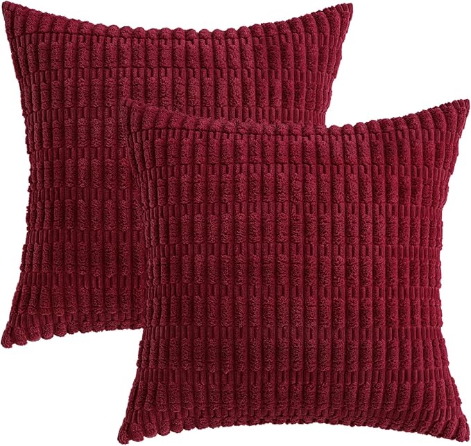 MIULEE Corduroy Decorative Throw Pillow Covers 18x18 Burgundy Pack of 2 | Soft - Image 6