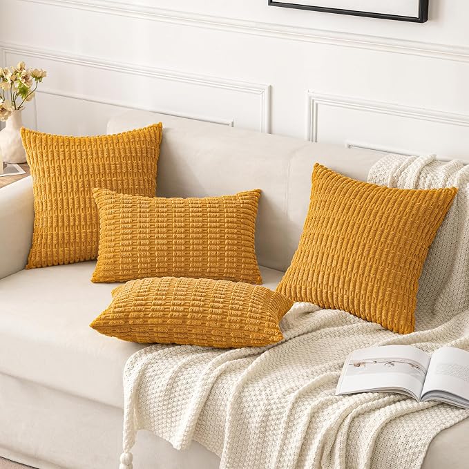 MIULEE Corduroy Decorative Throw Pillow Covers 16x16 Gold Yellow Pack of 2 | - Image 2