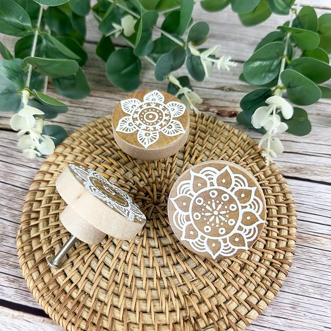 8Pack 1.8" Wooden Boho Nursery Kids Dresser Drawer Pulls Cute Cabinet Furniture Decorative Knobs
