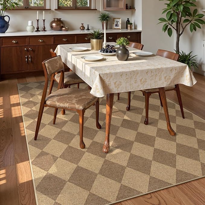 Lahome Checkered Easy Jute Outdoor Patio Rug, 6x9 Living Room Rugs Washable | - Image 7