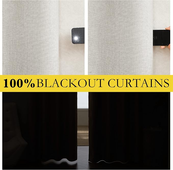 NICETOWN 100% Blackout Linen Curtains - Image 3