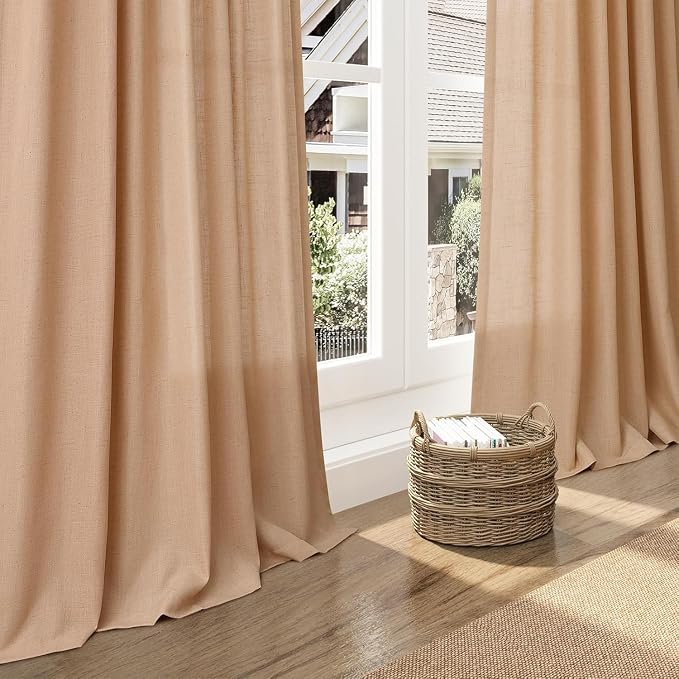 Camel Linen Curtains for Living Room Extra Long 132 Inches Long Back Tab Light - Image 5