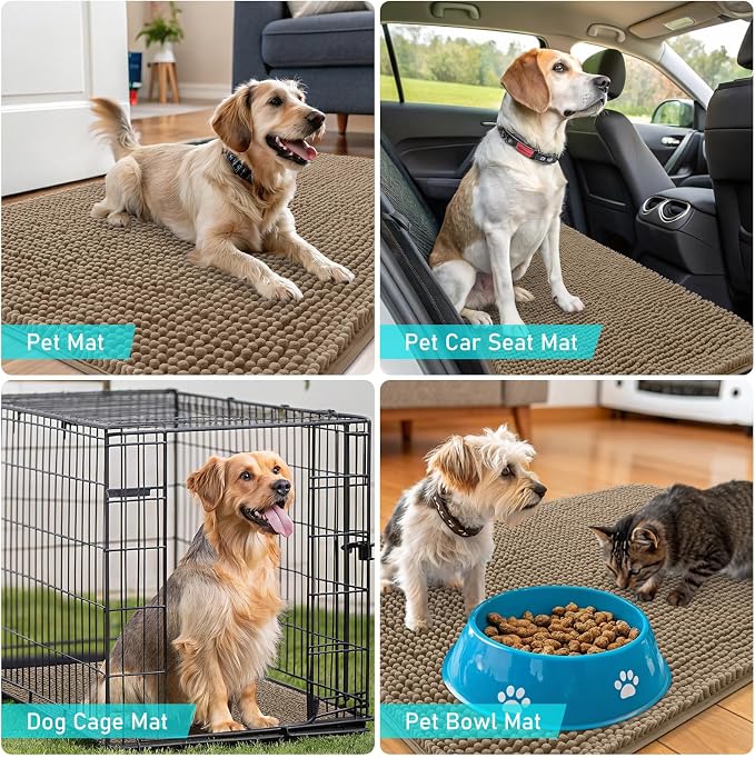 OLANLY Dog Door Mat for Muddy Paws 47x24, Super Absorbent Chenille Mud Mat | Tan - Image 7