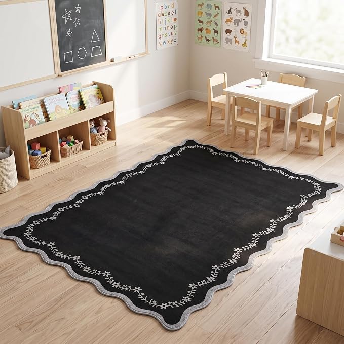 GarveeHome 3x5 Scalloped Washable Area Rug Non Slip Bedroom Entryway Rug | Soft - Image 3