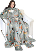 Catalonia Cat & Dog Print Wearable Blanket with Sleeves and Foot Pocket – Ultra-Soft Warm Fleece Long Throw Snuggly Blanket for Sleeping & TV Time – Cozy Christmas Gift for Women & Men